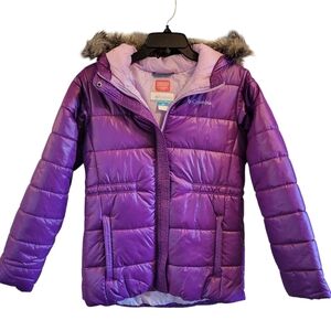 Columbia Purple Puffer Coat With Faux Fur Trim Hood